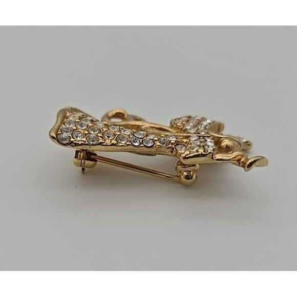 Monet Brooch Angel Rhinestone Pave Pin Figural Trumpet Christmas Jewelry Signed - Picture 4 of 7